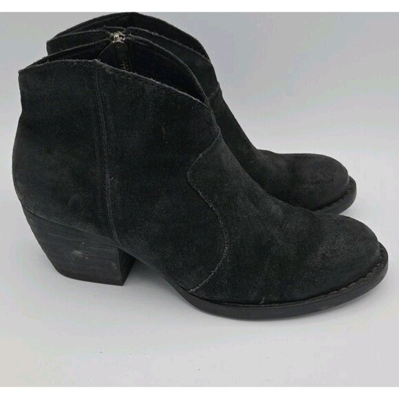 Born Womens Michel Boot Sz 8.5 Black Suede Distressed Western Bootie Block Heel - Picture 6 of 9